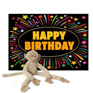 Happy Horse knuffel aap/apen 85 cm met een verjaardag wenskaart happy birthday -
