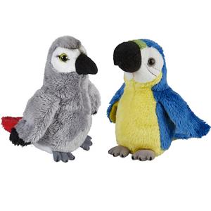 Ravensden Papegaaien serie pluche knuffels 2x stuks -Blauwe en Grijze van 15 cm -