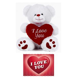 Pluche knuffelbeer 27 cm met wit/rood Valentijn Love hartje incl. hartjes wenskaart -