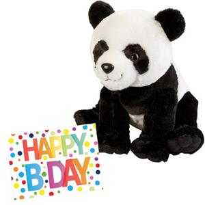 Nature Planet Pluche knuffel panda beer 30 cm met A5-size Happy Birthday wenskaart -