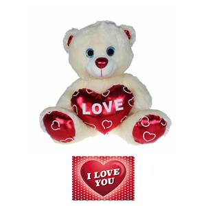 Pluche knuffelbeer 70 cm met wit/rood Valentijn Love hartje incl. hartjes wenskaart -