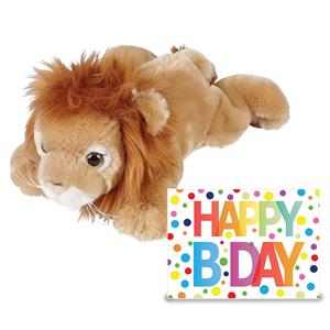 Ravensden Verjaardag cadeau leeuw 25 cm met Happy Birthday wenskaart -