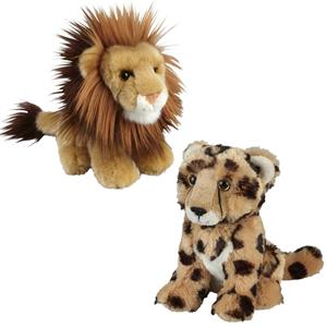 Ravensden Knuffeldieren set leeuw en cheetah luipaard pluche knuffels 18 cm -