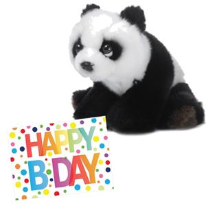WNF Pluche knuffel panda beer 15 cm met A5-size Happy Birthday wenskaart -
