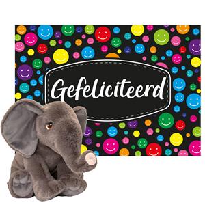 Keel Toys  Cadeaukaart Gefeliciteerd met knuffeldier olifant 35 cm -