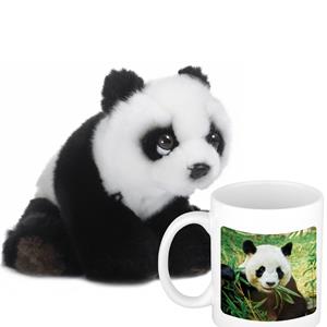 WNF Cadeauset kind - Panda knuffel 15 cm en Drinkbeker/mol Panda 300 ml -