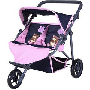 knorr toys Zwillingspuppenwagen Duo - Navy pink bear blau