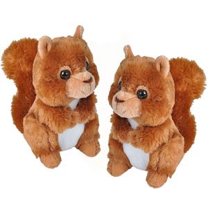 Wild Republic 2x stuks pluche rode eekhoorn knuffel 18 cm speelgoed -