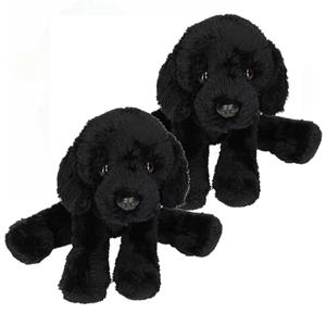 2x stuks pluche Labrador knuffel hond zwart 12 cm -