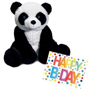 Pluche knuffel panda beer 30 cm met A5-size Happy Birthday wenskaart -