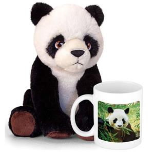 Keel Toys Cadeauset kind - Panda knuffel 25 cm en Drinkbeker/mol Panda 300 ml -