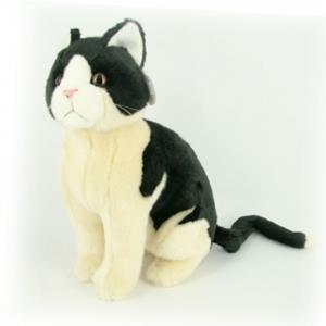 Merkloos Zittende kat knuffel zwart/wit 30cm -