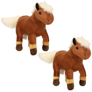 Merkloos 2x Pluche bruine paarden knuffels 26 cm speelgoed -