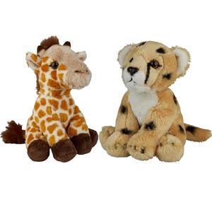 Ravensden Safari dieren serie pluche knuffels 2x stuks - Cheetah en Giraffe van 15 cm -