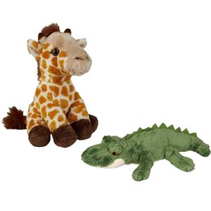 Ravensden Safari dieren serie pluche knuffels 2x stuks - Krokodil en Giraffe van 15 cm -