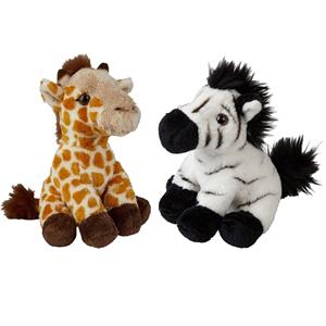 Ravensden Safari dieren serie pluche knuffels 2x stuks - Zebra en Giraffe van 15 cm -