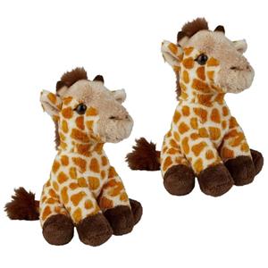 Merkloos 2x stuks pluche gevlekte giraffe knuffel 15 cm speelgoed -