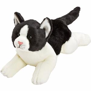 Suki Gifts Pluche poes/kat knuffel liggend zwart/wit 33 cm -