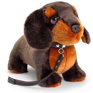 Keel Toys Pluche knuffel hond - teckel - met riem - 30cm - donkerbruin -
