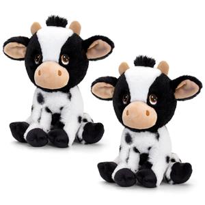 Keel Toys Voordeelset van 2x stuks  knuffeldieren bonte koe van de boerderij 25 cm -