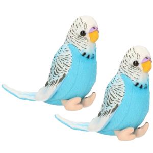 2x stuks pluche knuffel vogel Parkiet blauw 11 cm -