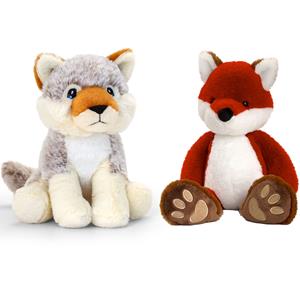 Keel Toys Pluche knuffels combi-set dieren vos en wolf 25 cm -