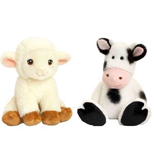 Keel Toys Pluche knuffels koe en lammetje boerderij vriendjes 25 cm -