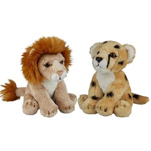 Ravensden Safari dieren serie pluche knuffels 2x stuks - Cheetah en Leeuw van 15 cm -