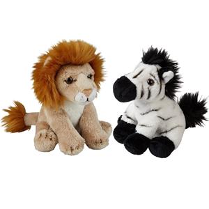 Ravensden Safari dieren serie pluche knuffels 2x stuks - Zebra en Leeuw van 15 cm -