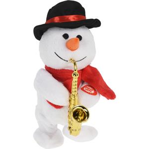 Christmas Decoration Sneeuwpop knuffel pop/figuur - 21 cm - saxofoon - met beweging en geluid -