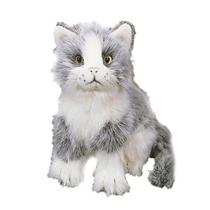 Pluche grijs/witte kat zittend 20 cm -