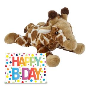 Ravensden Verjaardag cadeau giraffe 25 cm met Happy Birthday wenskaart -