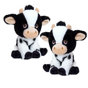 Keel Toys set van 2x stuks pluche knuffel dier zwart/witte koe 18 cm -