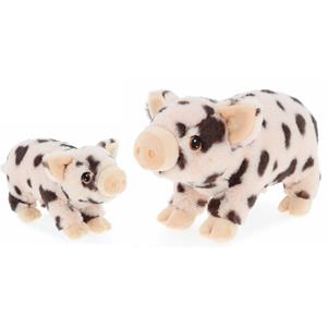 Keel Toys pluche varkens knuffeldieren - gevlekt roze - staand - 18 en 28 cm -