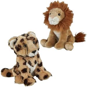 Knuffeldieren set leeuw en cheetah luipaard pluche knuffels 18 cm -