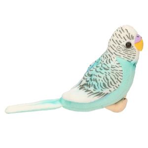 Living Nature Pluche blauwe grasparkiet vogel knuffel met geluid 14 cm speelgoed -