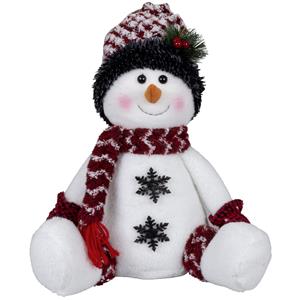 Pluche decoratie sneeuwpop - 36 cm - met witte muts - zittend -