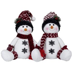 Pluche sneeuwpoppen knuffels - set 2x st - 36 cm - zittend - sneeuwmannen -