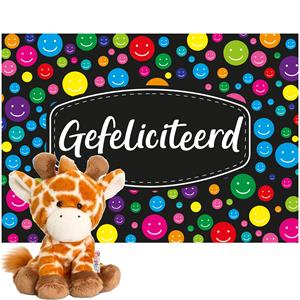 Keel Toys pluche giraffe knuffel 14 cm met Gefeliciteerd A5 wenskaart -