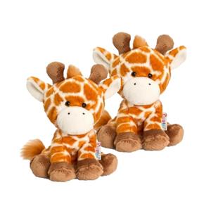 Keel Toys 2x stuks  pluche giraffe knuffel oranje 14 cm -