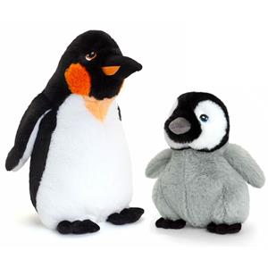 Keel Toys pluche Keizer pinguin met jong knuffeldieren - wit/zwart - staand - 25/40 cm -
