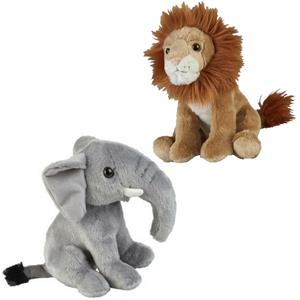 Knuffeldieren set leeuw en olifant pluche knuffels 18 cm -