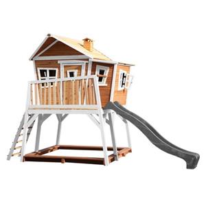 AXI - Spielhaus Max mit Sandkasten & grauer Rutsche Stelzenhaus in Braun & Weiß aus fsc Holz für Kinder Spielturm mit Wellenrutsche für den Garten
