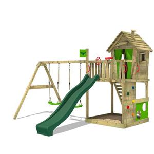 Spielturm Klettergerüst HappyHome mit Schaukel & Rutsche, Spielhaus mit Sandkasten, Leiter & Spiel-Zubehör - grün - Fatmoose