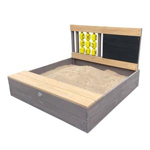 Kitty Sandkasten aus Holz mit Bank, Stauraum & Tic-Tac-Toe Sandbox in Anthrazit & Braun inklusive Bodenplane 100 x 100 cm - Grau - AXI