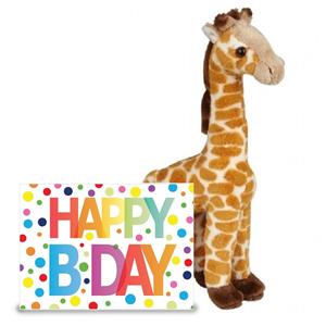 Ravensden Verjaardag cadeau giraffe 23 cm met Happy Birthday wenskaart -