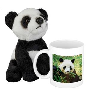 Ravensden Cadeauset kind - Panda knuffel 15 cm en Drinkbeker/mol Panda 300 ml -