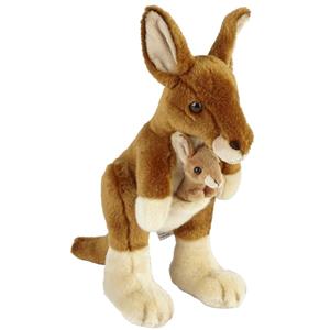 Ravensden Pluche bruine kangoeroe met baby knuffel 28 cm speelgoed -