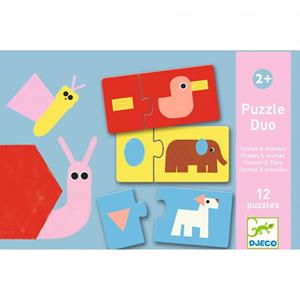 Djeco puzzel duo vormen en dieren 12x 2st