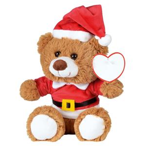 Merkloos Kerst knuffel pluche beer bruin zittend 18 x 19 cm speelgoed -